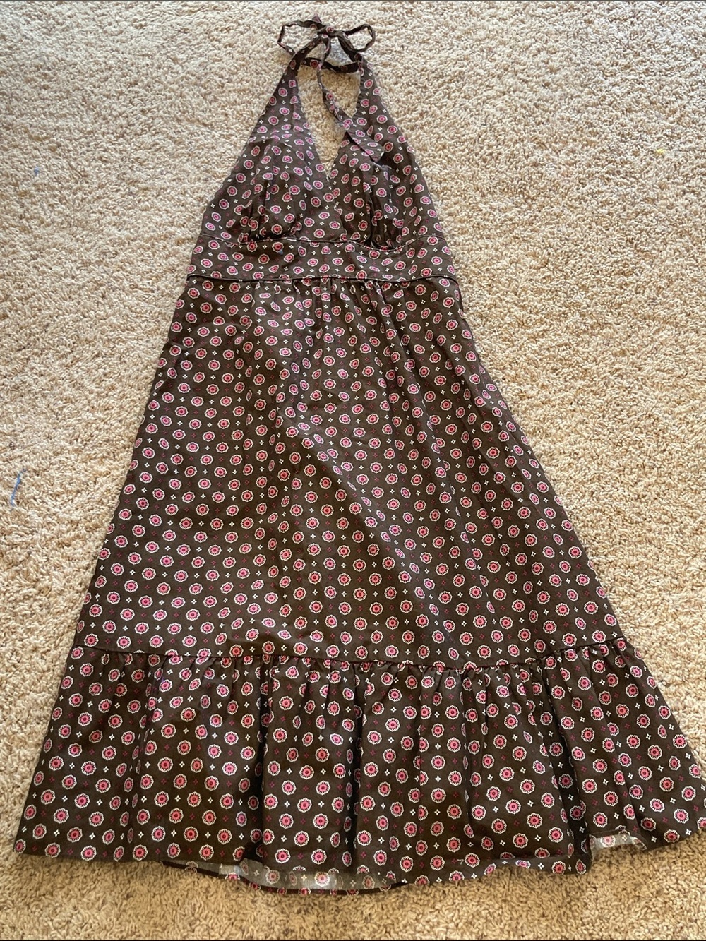 Merona Brown Dress with Pink Floral Dot Print